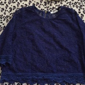Dark blue see through long sleeve crop top